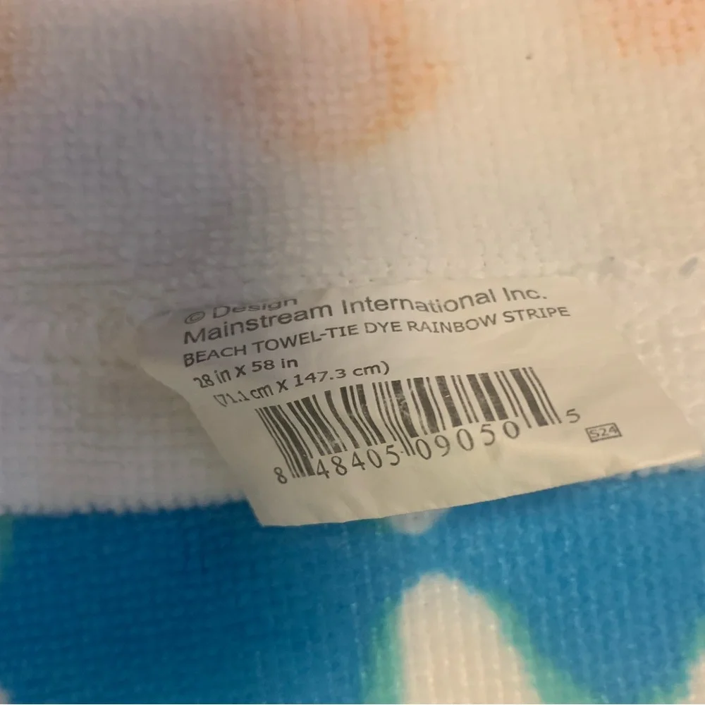 Tie-Dye Rainbow Stripe Beach Towel 28”x58”